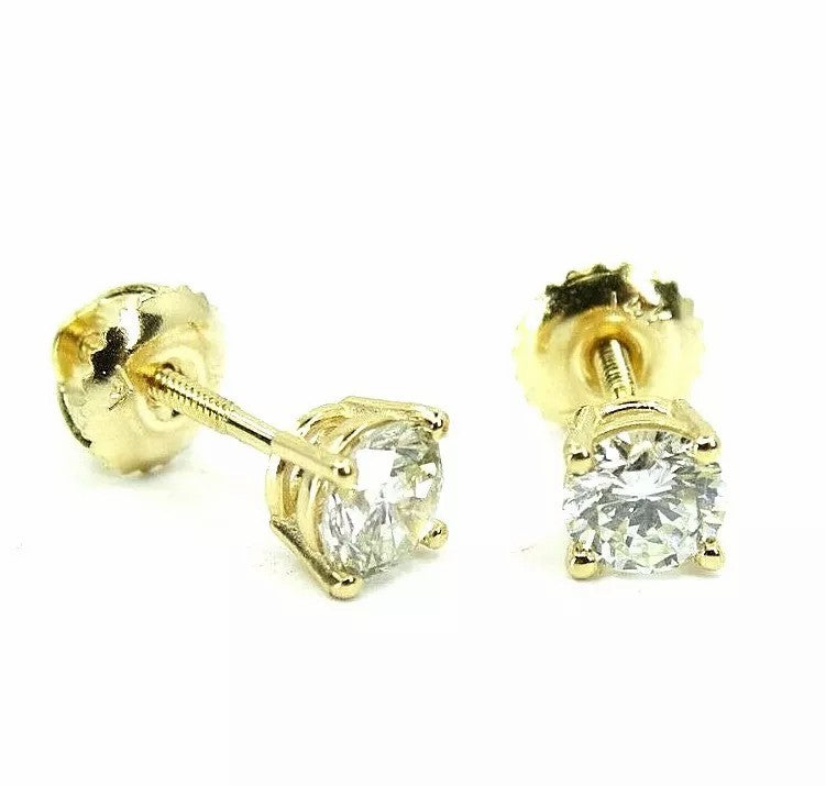 Fine 14k Yellow Gold Diamond Stud Earrings 1.01 CT G VS1 NATURAL Screw Back