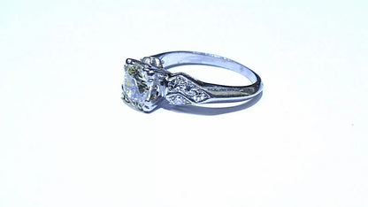 Vintage Art Deco Platinum Old European Cut Engagment Diamond Ring 1.45 CT J VS