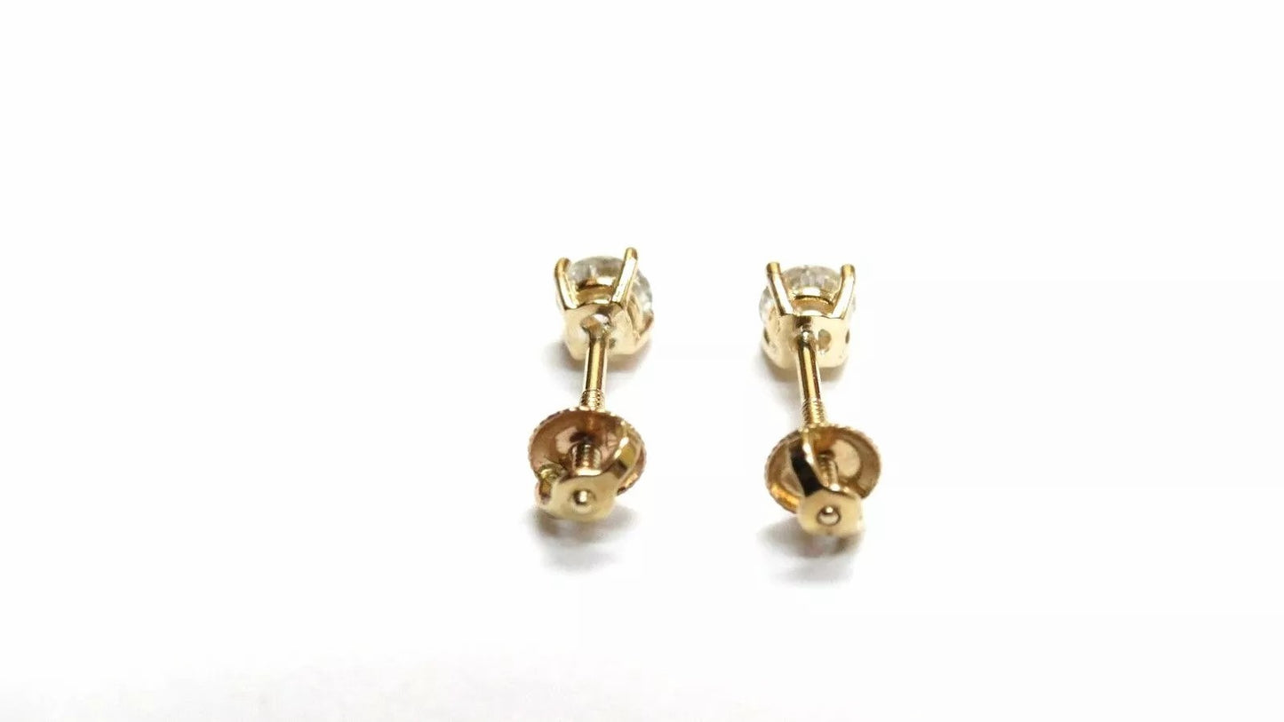 Fine 14k Yellow Gold Diamond Stud Earrings 0.50 CT H SI1-SI2 Screw Back