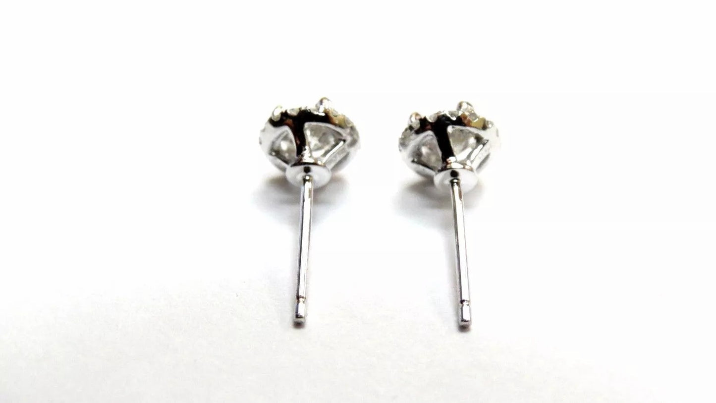 Fine 14k White Gold Hailo Diamond Stud Earrings 1.01 CT G VS1-VS2 Claw Setting