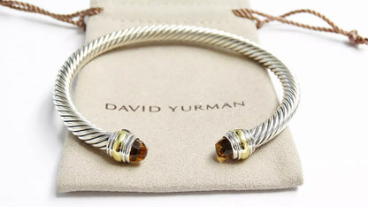 Fine David Yurman Silver/14K Yellow Gold 5mm Citrine Cable Classic Cuff Bracelet