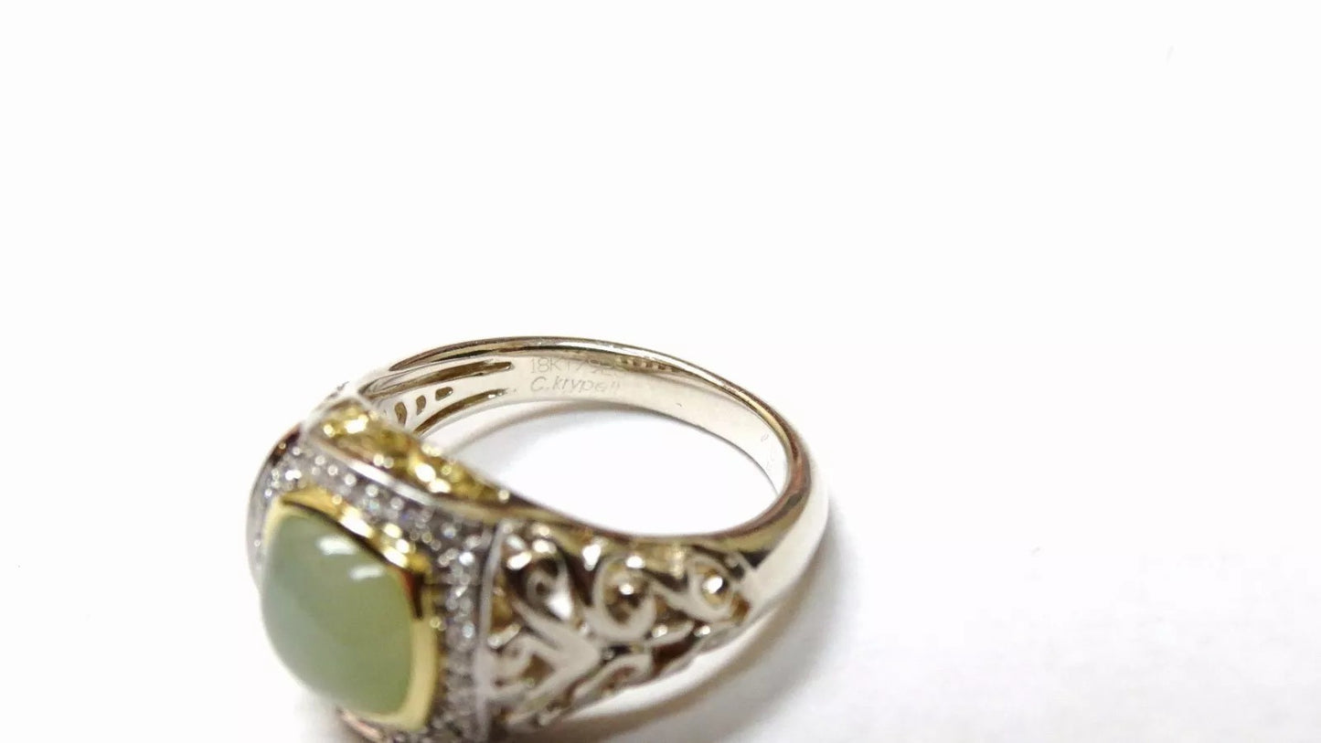 Charles Krypell Sterling Silver 18K Yellow Gold Lime Onyx Diamond Ring 0.15 CT