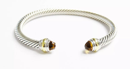 Fine David Yurman Silver/14K Yellow Gold 5mm Citrine Cable Classic Cuff Bracelet