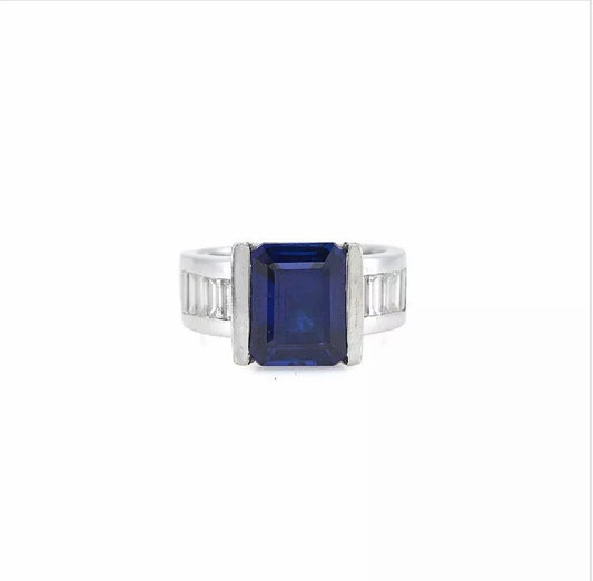 Estate 8.95 Ct Platinum Diamond LAB Created Sapphire Natural Diamond G VS1