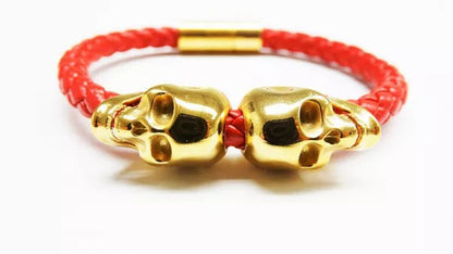 Designer Fashion Italian leather Skull Head Bangle Bracelet 14K Gold Silver SS