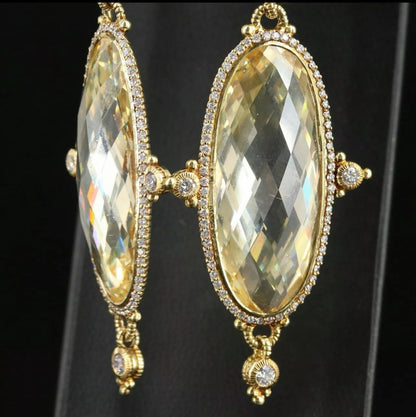 Gorgeous Judith Ripka 18k Yellow Gold 2 CTs Diamond & Cz Earrings 29 Grams