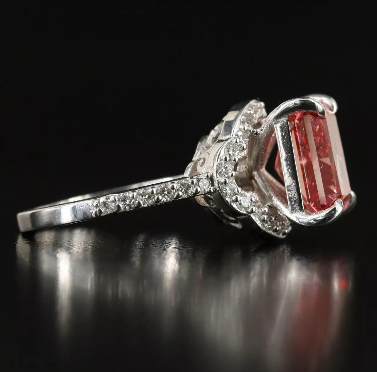 Fine 5.87 CTs Fancy Intense Pink LAB GROWN DIAMOND Ring Natural Diamond Setting