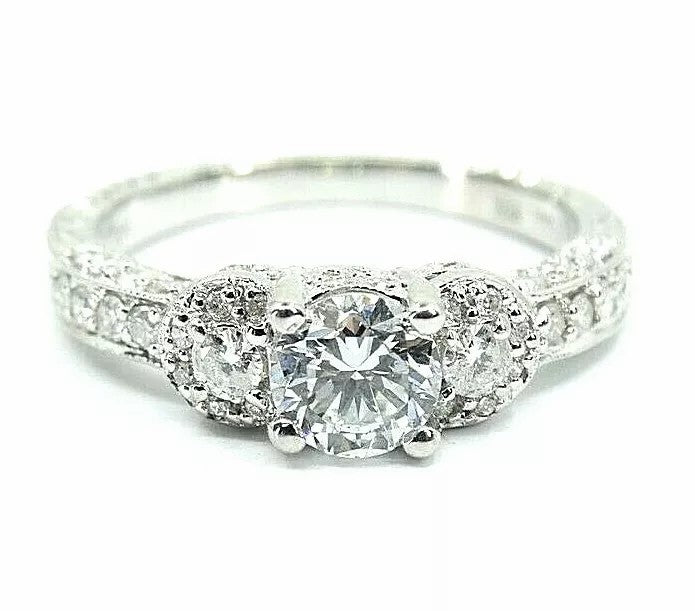 Fine 18k White Gold Fligree Design Diamond Engagment Wedding Ring F VS1-SI1