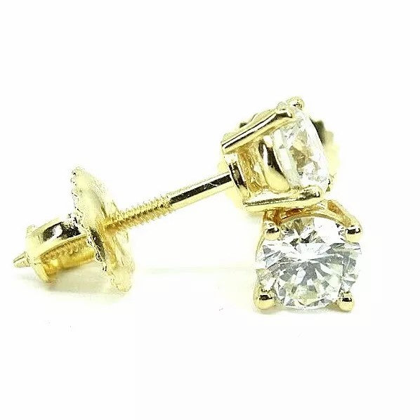 Fine 14k Yellow Gold Diamond Stud Earrings 1.01 CT G VS1 NATURAL Screw Back