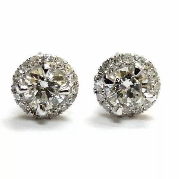 Fine 14k White Gold Hailo Diamond Stud Earrings 1.01 CT G VS1-VS2 Claw Setting