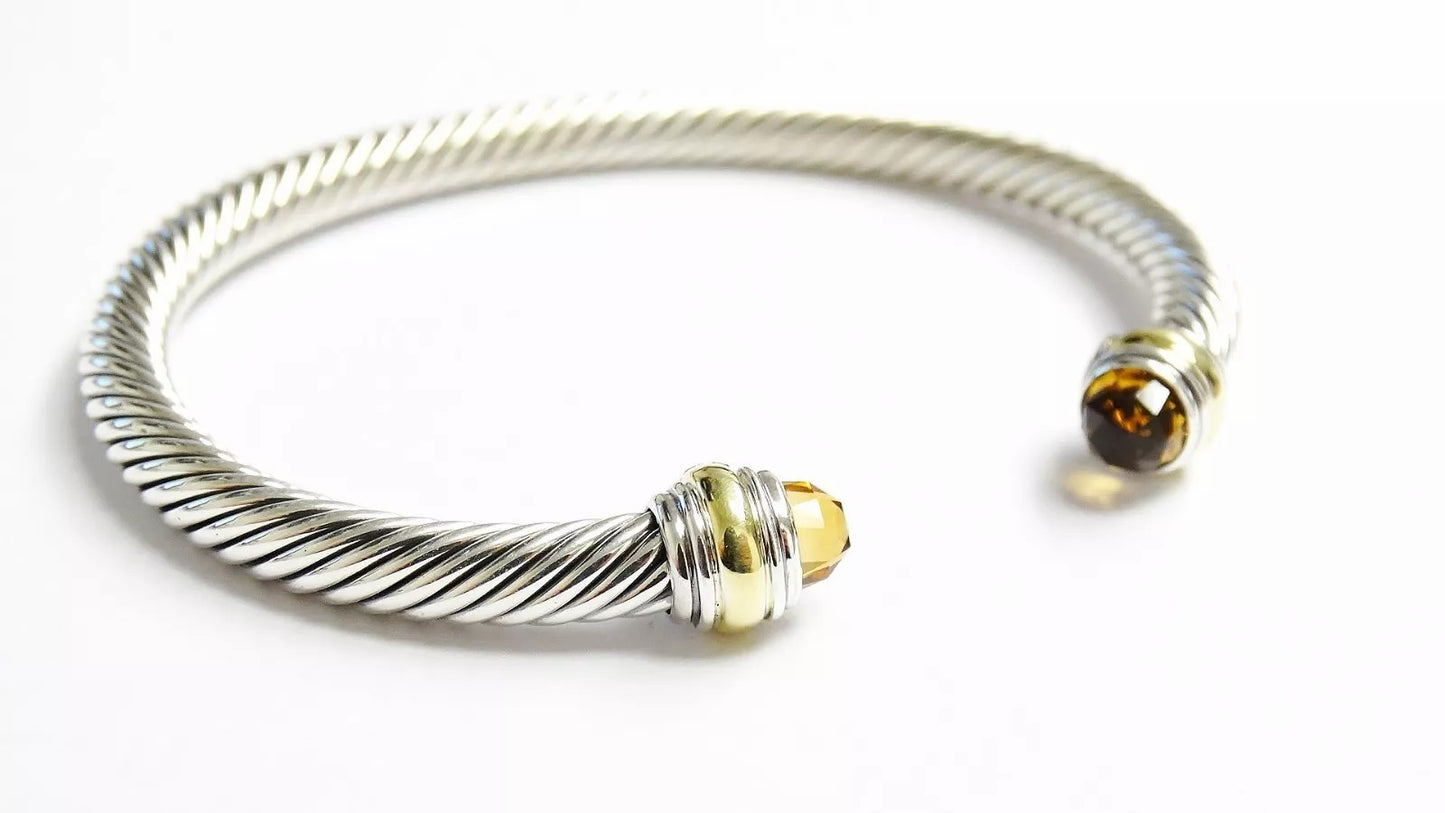 Fine David Yurman Silver/14K Yellow Gold 5mm Citrine Cable Classic Cuff Bracelet