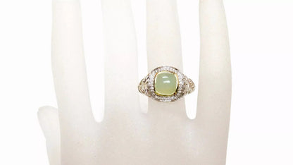 Charles Krypell Sterling Silver 18K Yellow Gold Lime Onyx Diamond Ring 0.15 CT