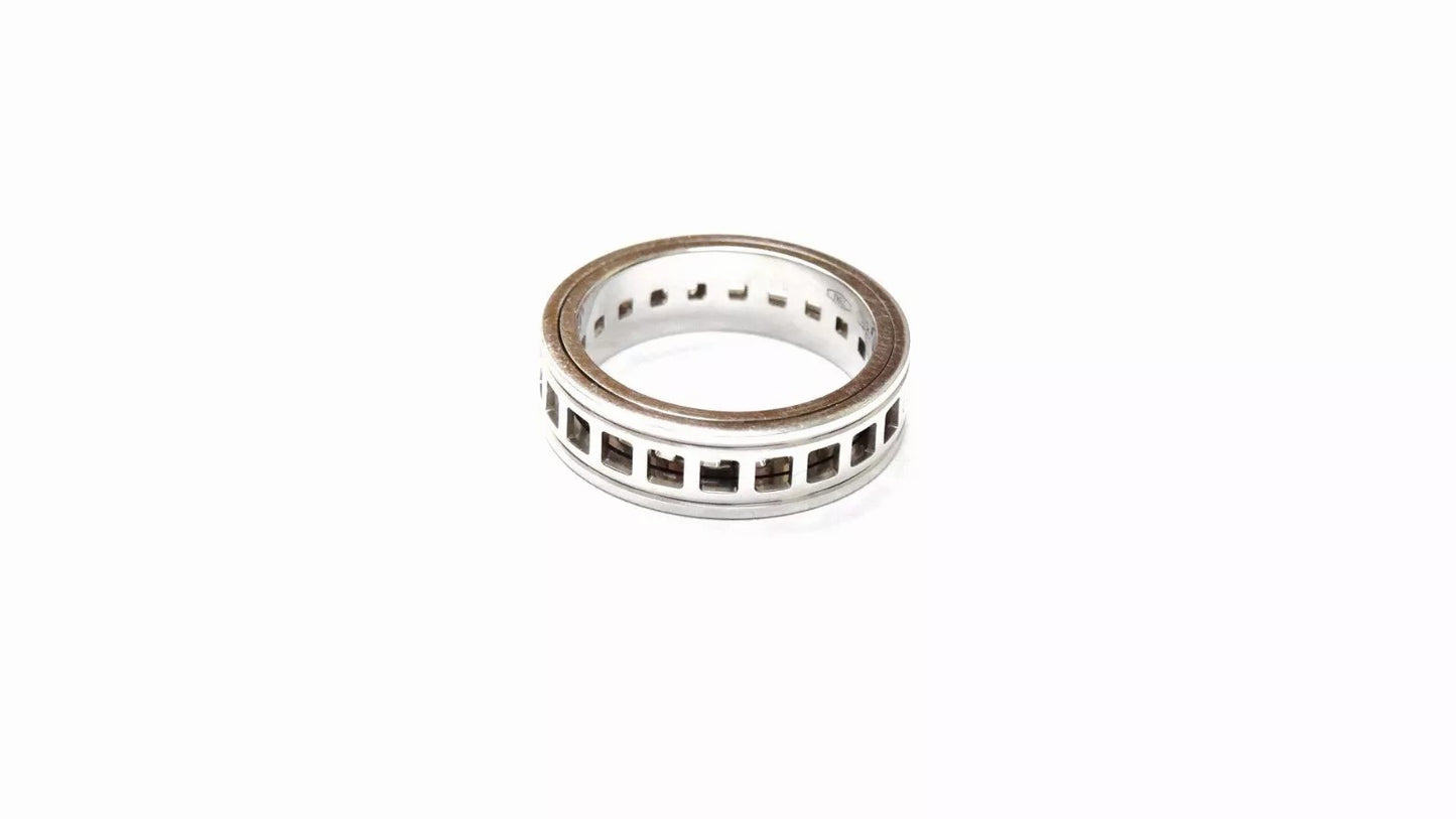 Authentic Gucci Basso Women's 18k White Gold Perforated Band Ring Size 4.75 WOW