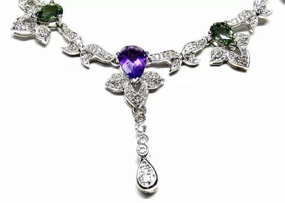 Gorgeous 14K White GOLD Multi SApphire Amethyst AND DIAMOND NECKLACE 7.50 CTs