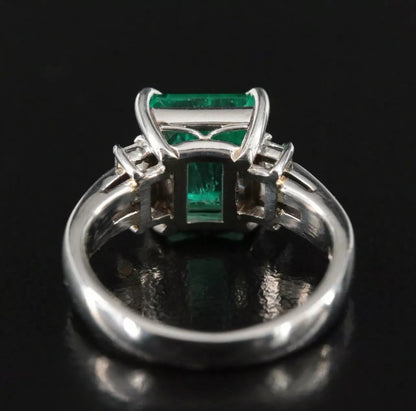 Genuine Platinum Octagonal Columbian Emerald VS Diamond Engagement Ring