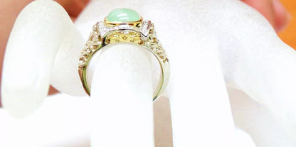 Charles Krypell Sterling Silver 18K Yellow Gold Lime Onyx Diamond Ring 0.15 CT