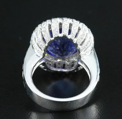 Vintage Natural 14.38 CTs Tanzanite And Diamond 18k White Gold Ring Engagement