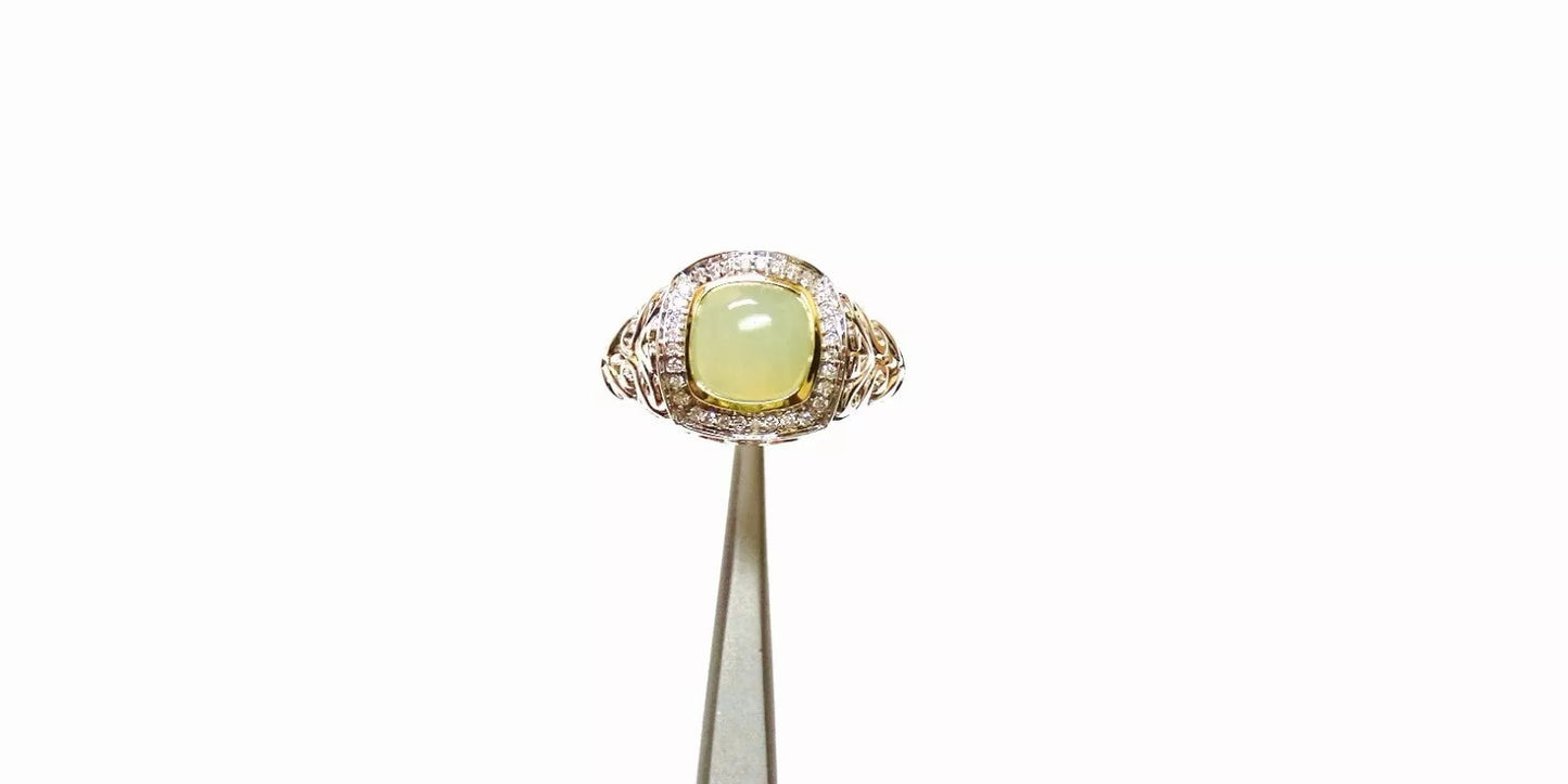 Charles Krypell Sterling Silver 18K Yellow Gold Lime Onyx Diamond Ring 0.15 CT