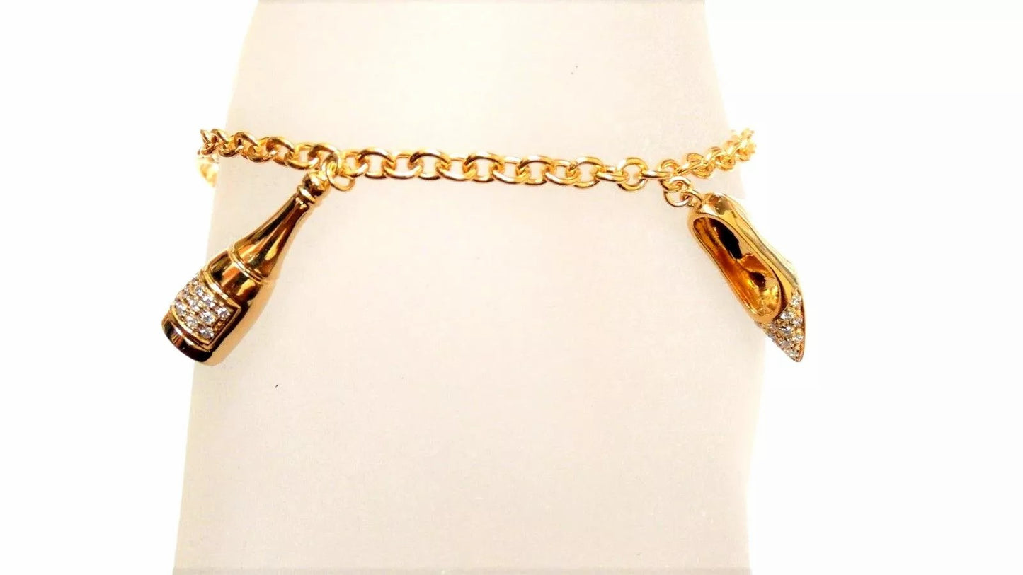 Fine Unique Brand New Solid 18k Yellow Gold Five Charm Diamond Bracelet 0.40CT