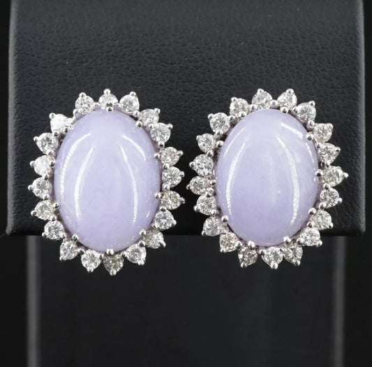 Estate 20.32 CTs GIA Certified 14k WG Purple Cabochon jadeite diamond earrings