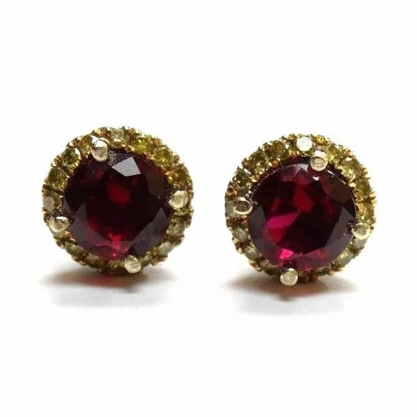 New 10k Black Gold Black Fancy Yellow Diamond and Ruby Stud Earrings 2.35 CT