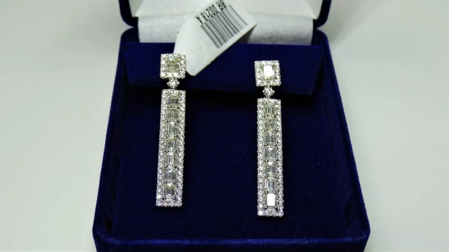 Fine 18K White Gold 3.00 Ct Emerald Cut F VS1 Fancy Drop Diamond Earrings