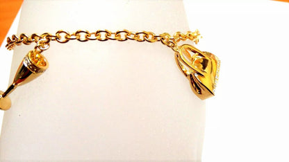 Fine Unique Brand New Solid 18k Yellow Gold Five Charm Diamond Bracelet 0.40CT