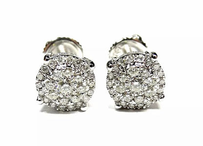 Fine 14k White Gold Cluster Diamond Stud Earrings 1.01 CT G VS1-VS2 Hailo