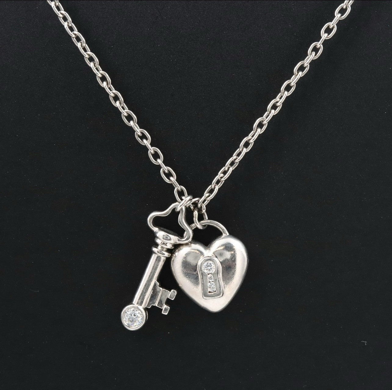 Vintage Tiffany & Co Platinum And Diamond Padlock Key Heart Necklace PT950