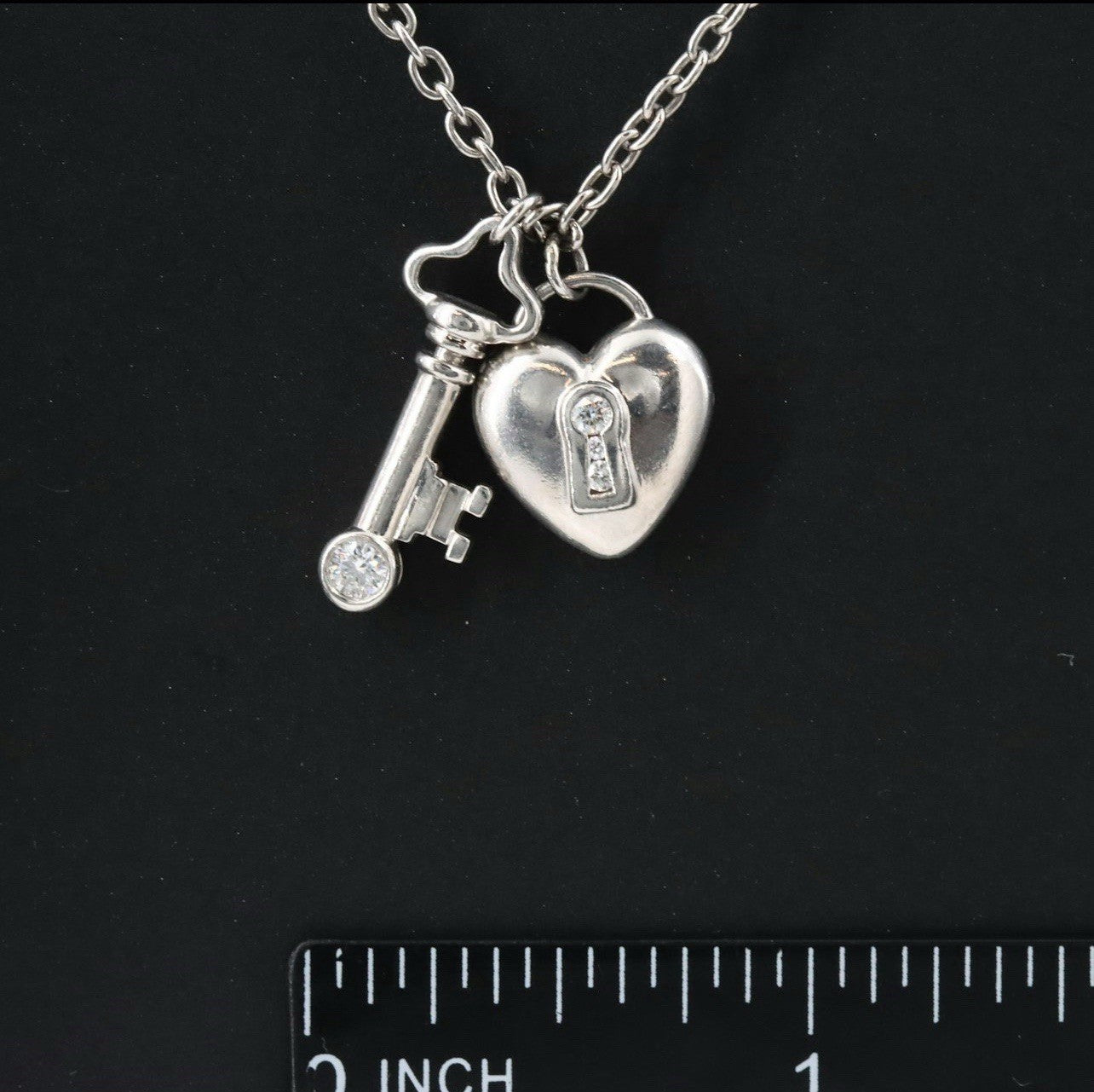 Vintage Tiffany & Co Platinum And Diamond Padlock Key Heart Necklace PT950