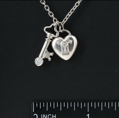 Vintage Tiffany & Co Platinum And Diamond Padlock Key Heart Necklace PT950