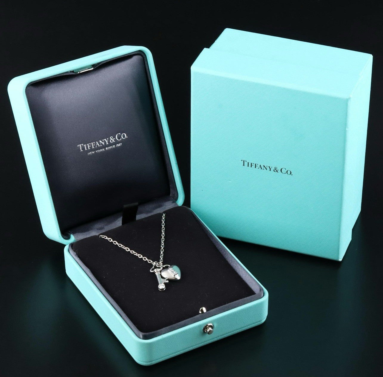 Vintage Tiffany & Co Platinum And Diamond Padlock Key Heart Necklace PT950