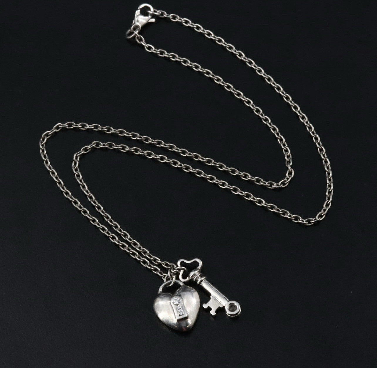 Vintage Tiffany & Co Platinum And Diamond Padlock Key Heart Necklace PT950